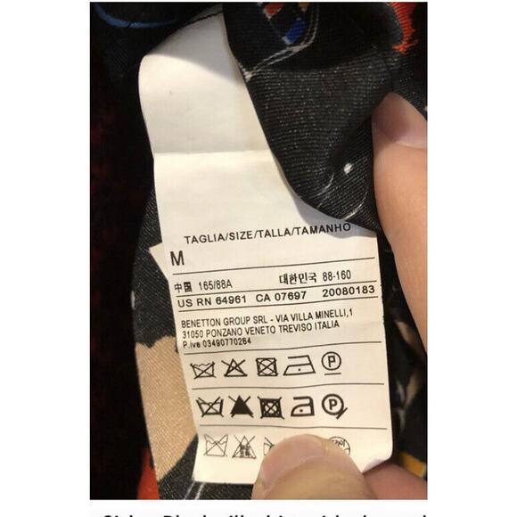 Sisley Black Print Artsy Paint 100% Silk Top Blouse Shirt, Sheer Sleeves, Med - Picture 5 of 6